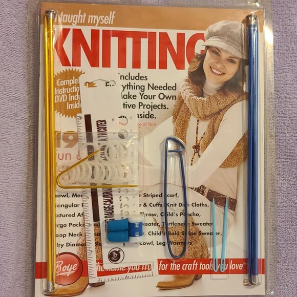 NEW Sealed Boye Knit Kit I Taught Myself Knitting Book & Needles/Accessories - Picture 1 of 8